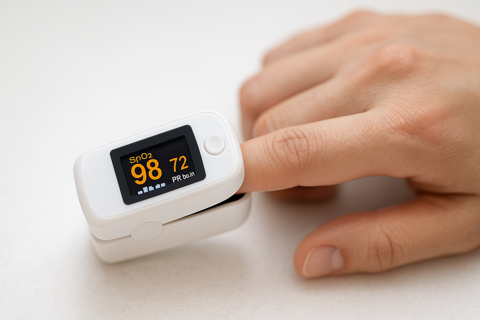 mężczyzna wykonujący pomiar pulsykometrem