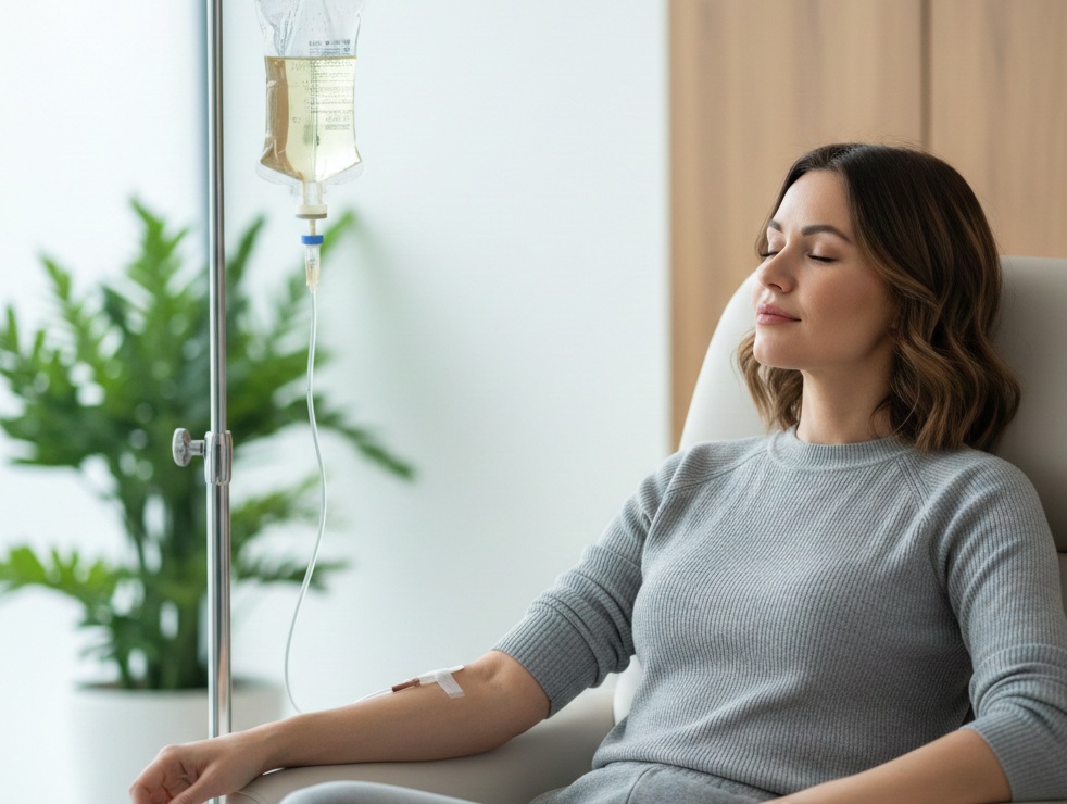 kobieta podczas zabiegu kroplówek witaminowych