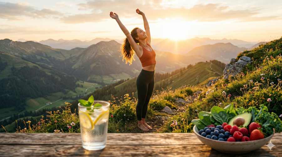 kobieta w górach pełna witalności