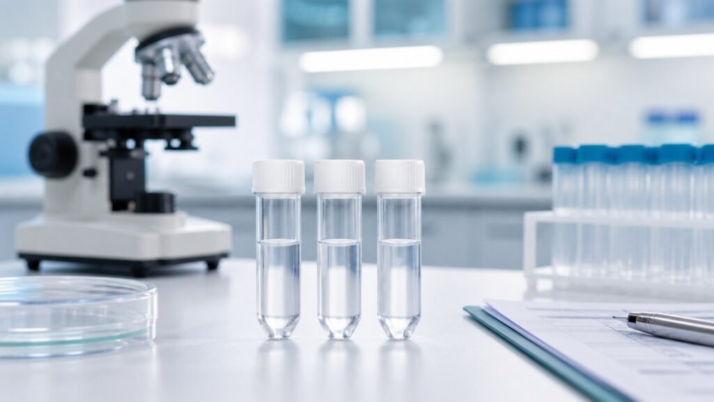 Próbki płynu mózgowo-rdzeniowego w probówkach laboratoryjnych