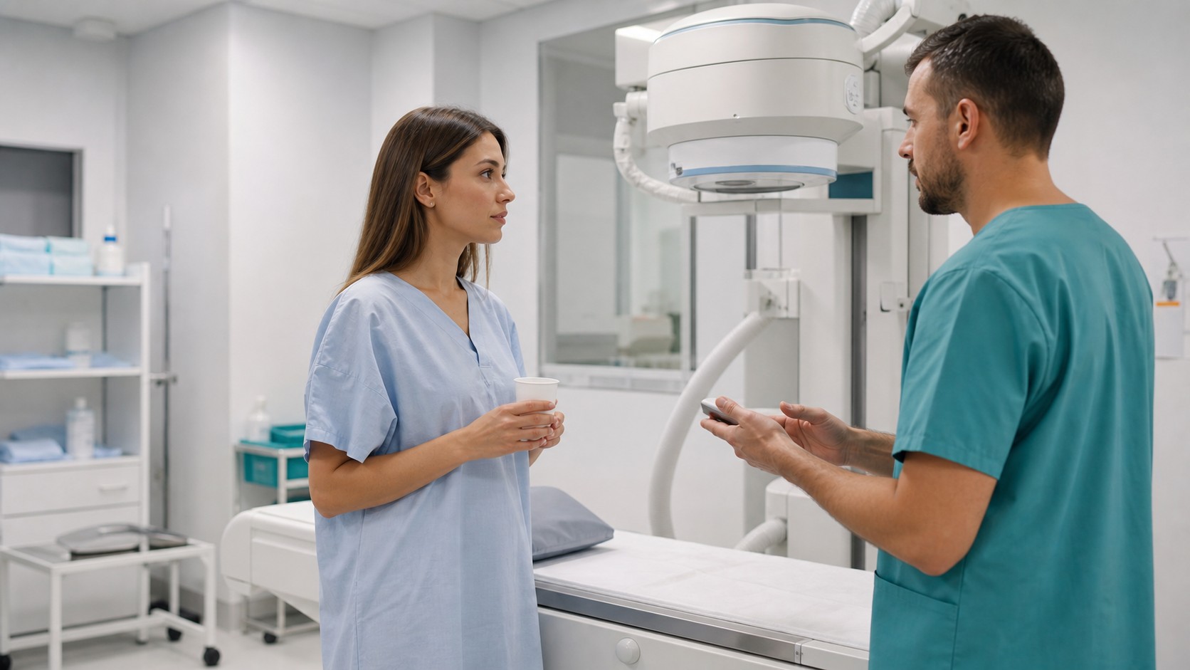 Pacjentka przygotowana do badania radiologicznego górnego odcinka przewodu pokarmowego