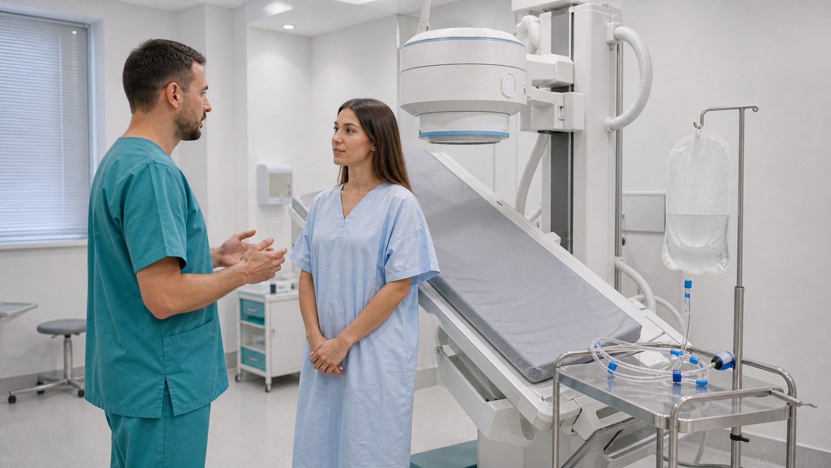 Pacjentka przygotowana do badania radiologicznego jelita grubego
