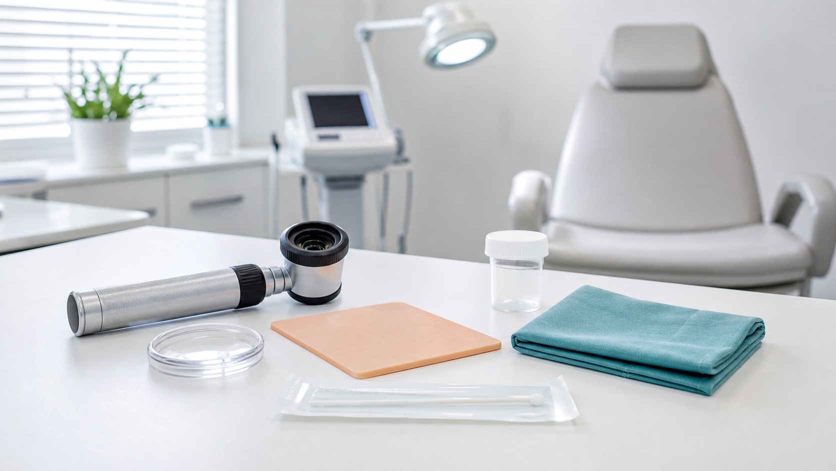 Gabinet dermatologiczny z dermatoskopem przy artykule o chorobach skóry