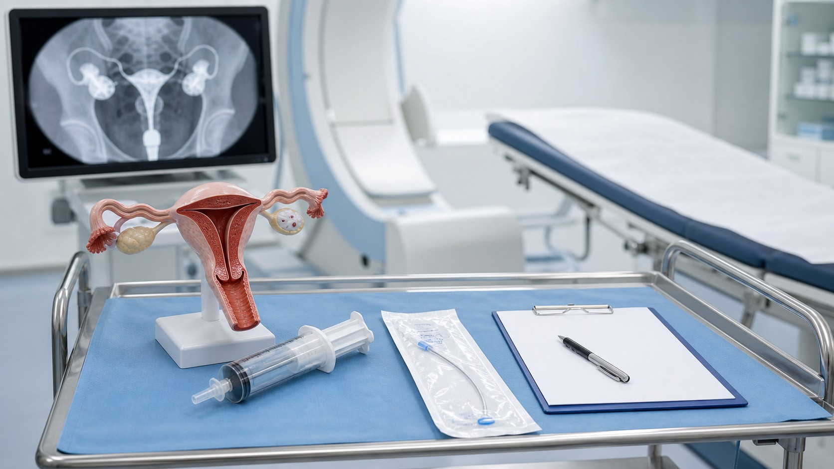 Model macicy i jajowodów oraz zestaw do HSG w pracowni radiologicznej
