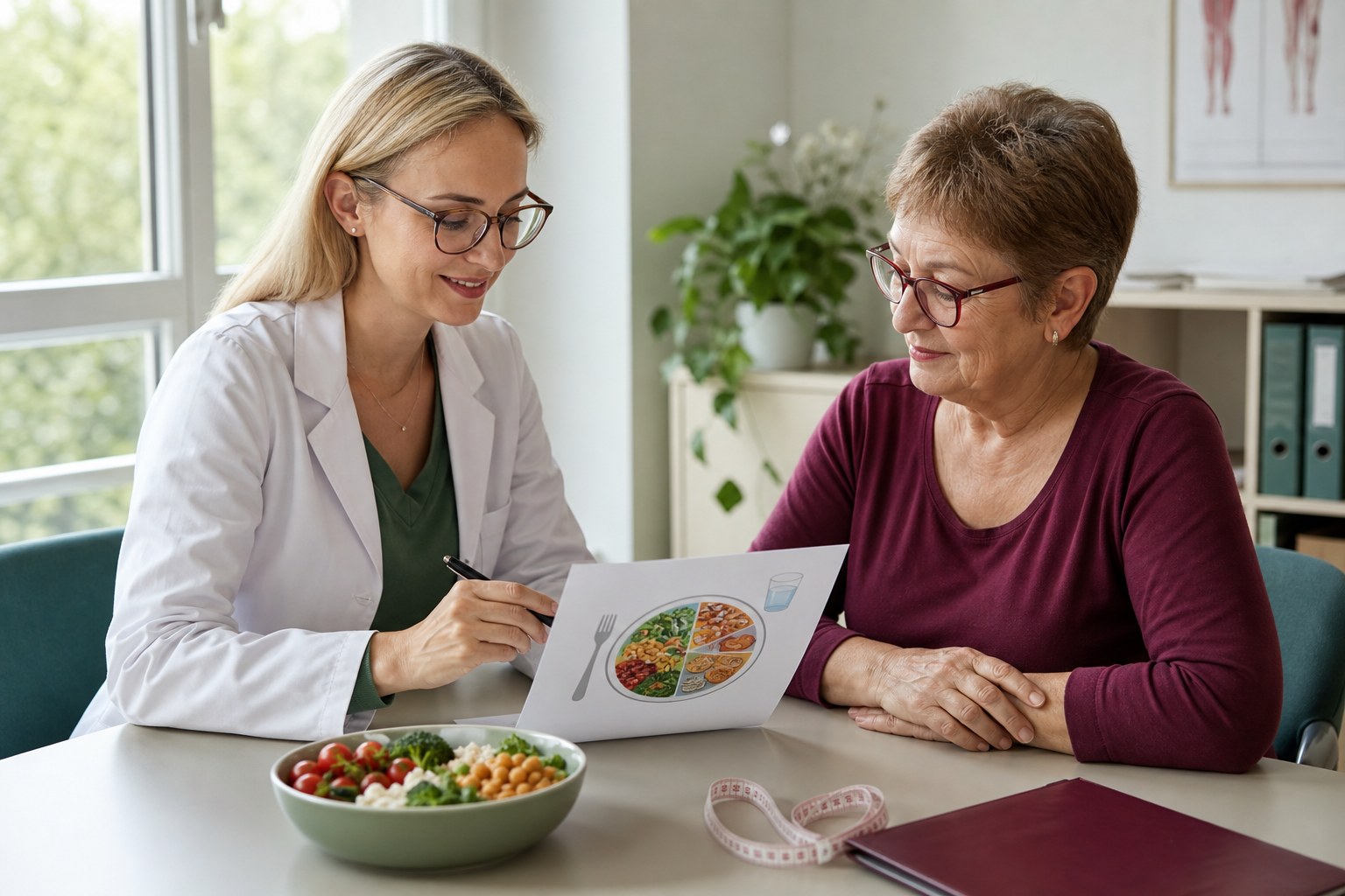 Dietetyczka kliniczna omawia z pacjentką plan leczenia niedożywienia