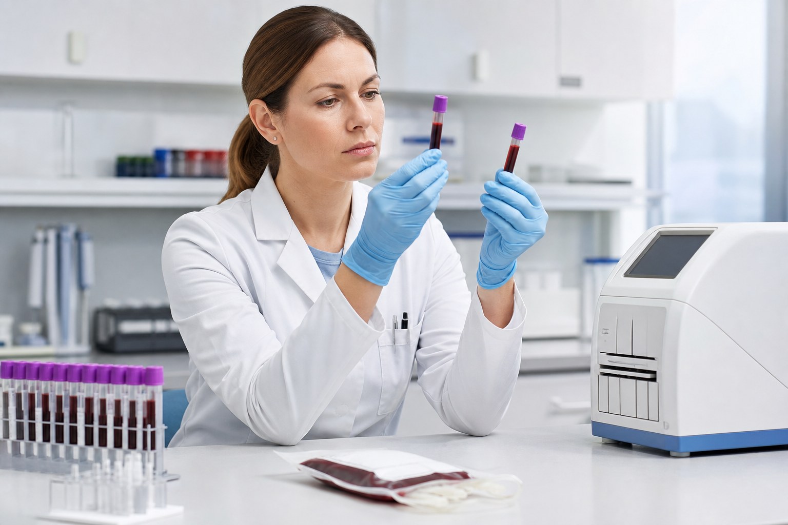 Diagnostka laboratoryjna wykonująca próbę zgodności krwi dawcy i biorcy
